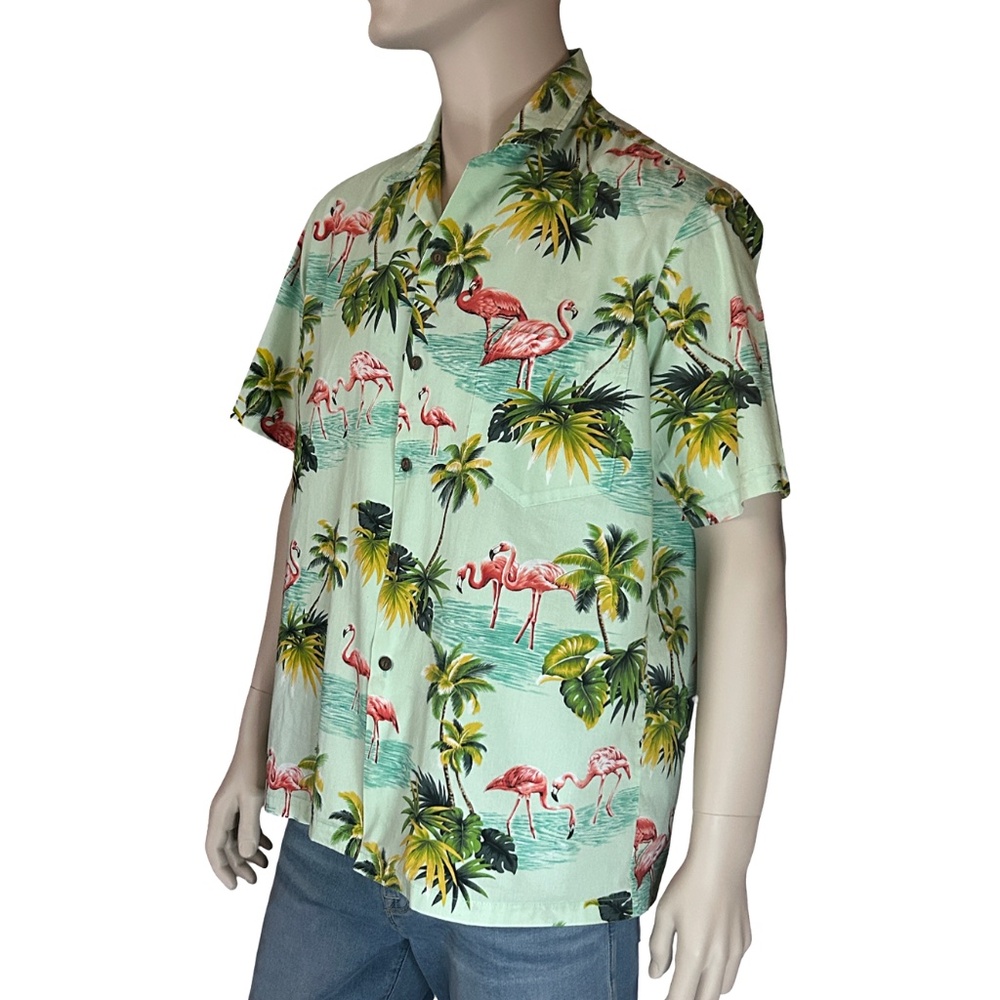 Pacific Legend Hawaiian Shirt Tiki Vintage Flamingoes Palm Trees 100% Cotton - Picture 2 of 12